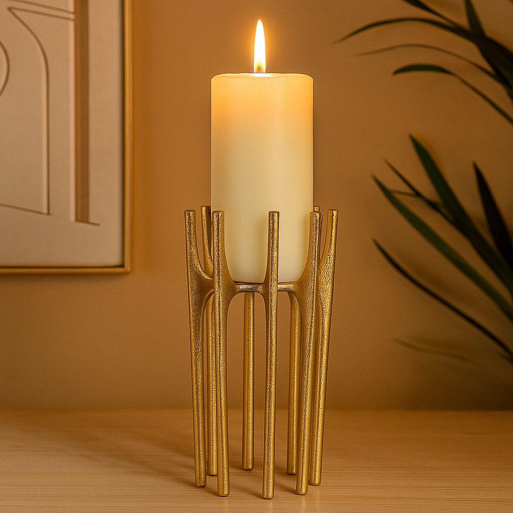 Portavela Spike de Aluminio Dorado Grande