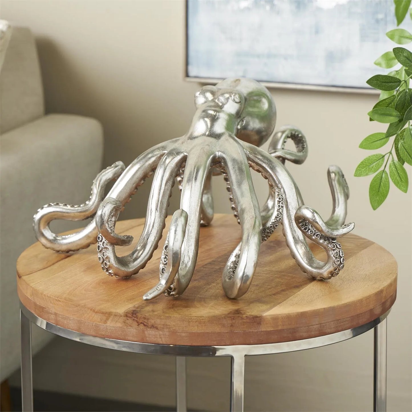 Escultura Pulpo de Resina Plata