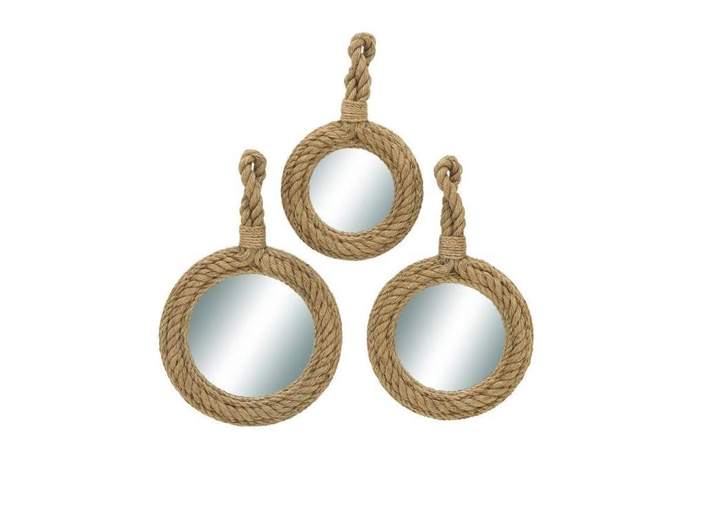 Set de 3 Espejos Rope con Cuerda Natural Café