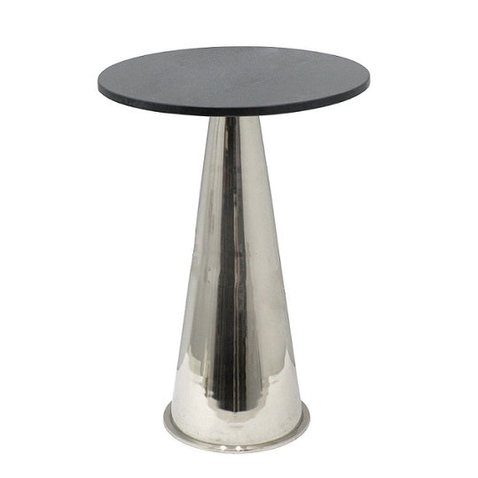 Mesa Lateral de Mármol Negro y Aluminio Plateado