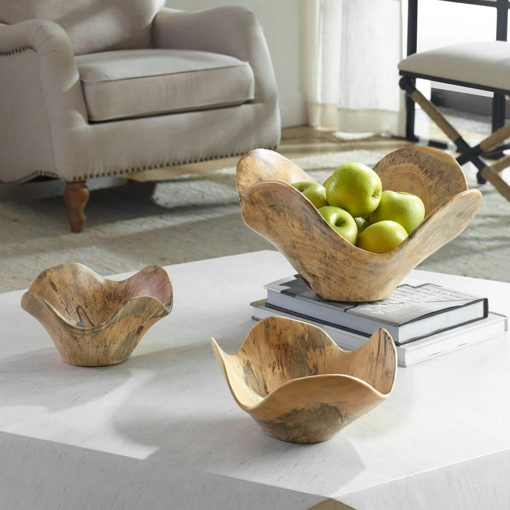 Set de 3 Tazones Rústicos de Madera de Tamarindo