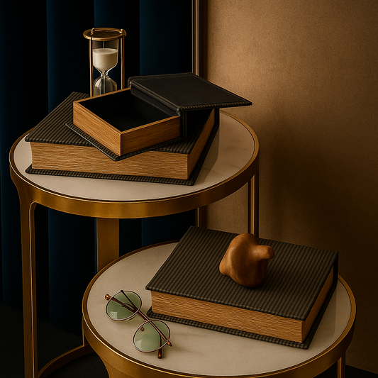 SET DE LIBROS-CAJA EN MDF CON TELA TEXTURIZADA