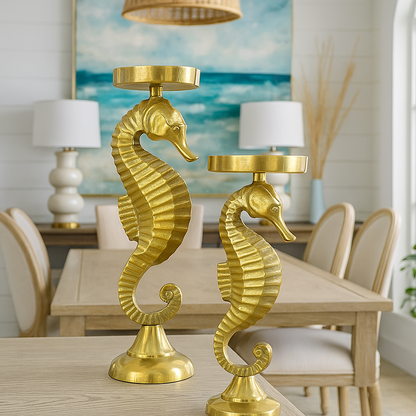 SET/2 PORTAVELA CABALLO MAR ALUMINIO ORO