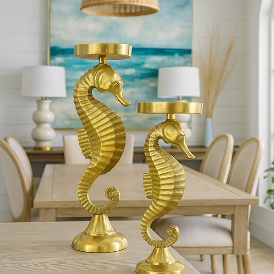 SET/2 PORTAVELA CABALLO MAR ALUMINIO ORO