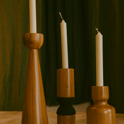 1 Set de 3 portavelas torneados en madera de tzalam
