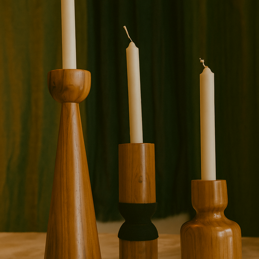 1 Set de 3 portavelas torneados en madera de tzalam