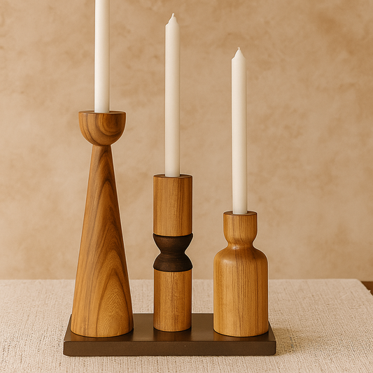 1 Set de 3 portavelas torneados en madera de tzalam