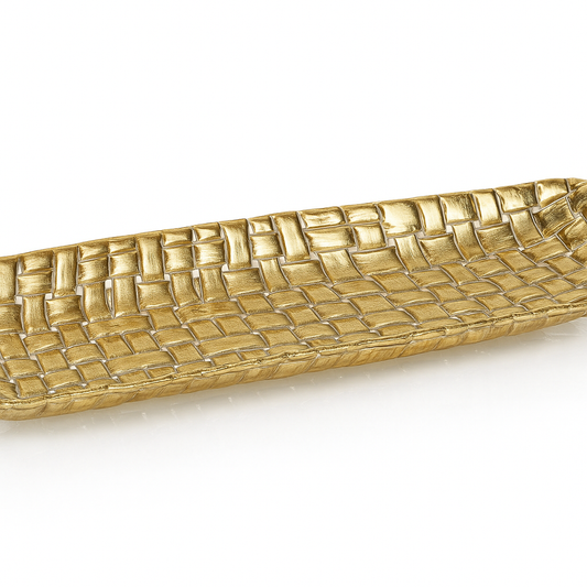 CHAROLA RECTANGULAR VIDRIO TRENZADO DORADO