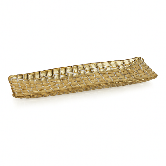 CHAROLA RECTANGULAR VIDRIO TRENZADO DORADO