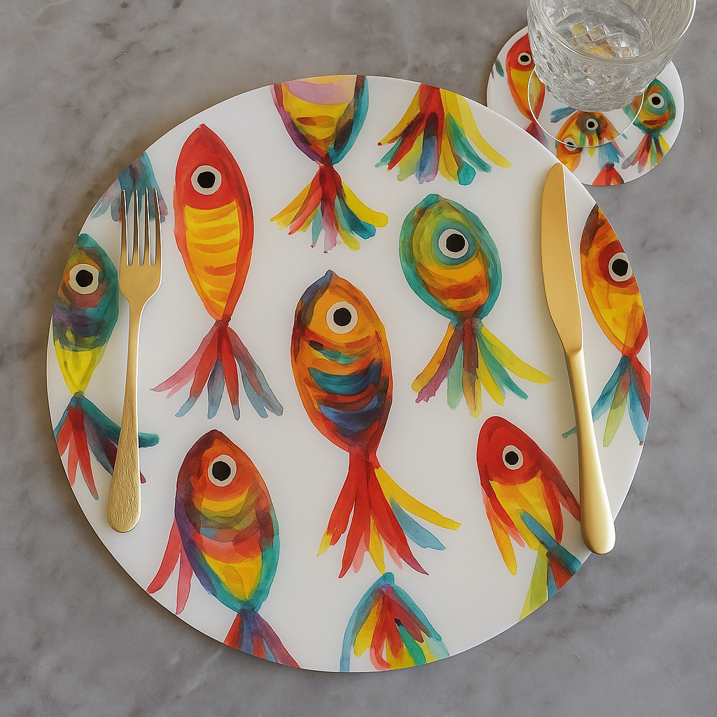SET/12 DE MESA DE PECES COLORES ACRILICO