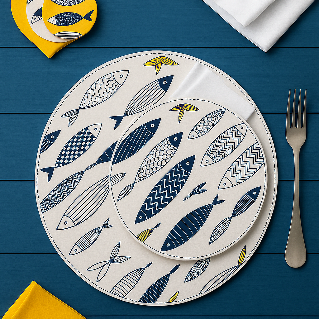 SET/4 DE MESA PECES AZULES FLEXIBLE