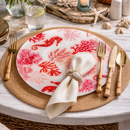 SET/12 DE MESA DE CORAL ROJO ACRILICO