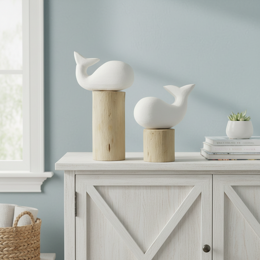 SET/2 BALLENAS POSE MADERA MANGO