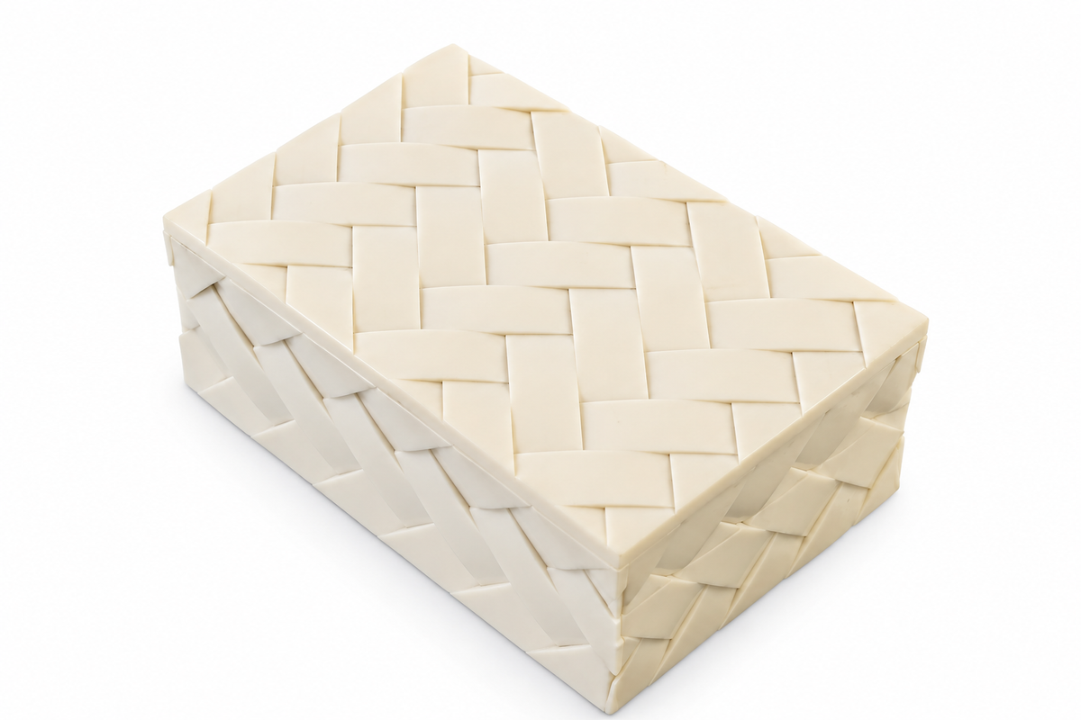 Caja Boni Crema Tejido Resina de Madera