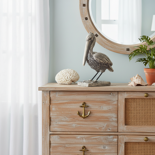 ESCULTURA PELICANO POLIRESINA GRIS