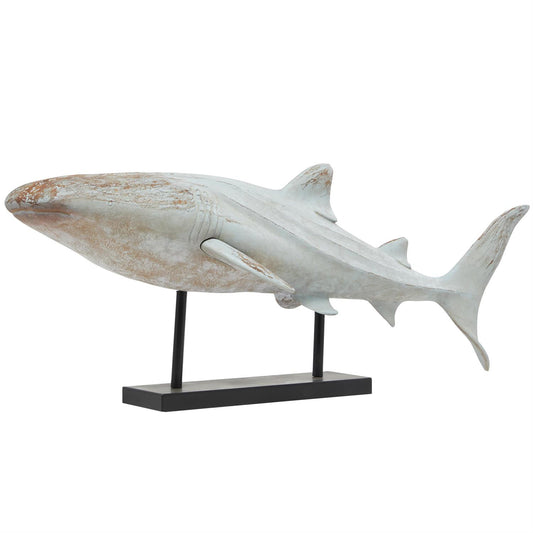 Escultura de Tiburón Azul Decorativa de Polystone con Base de Metal Negro