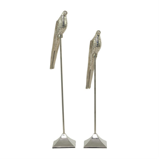 SET/2 ESCULTURA LORO MTL PLATEADO