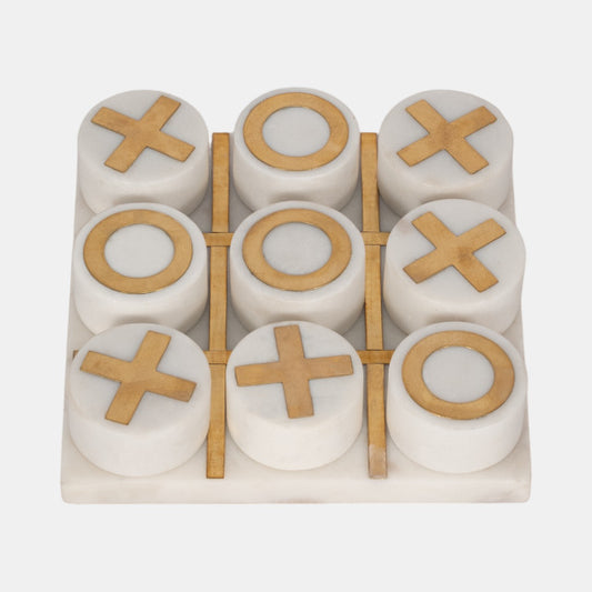 TIC-TAC-TOE BASE DE MARMOL BLANCO Y DORADO