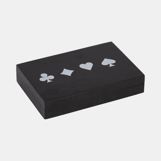 CAJA CARTAS Y DADOS RESINA NEGRO Y BLANCO
