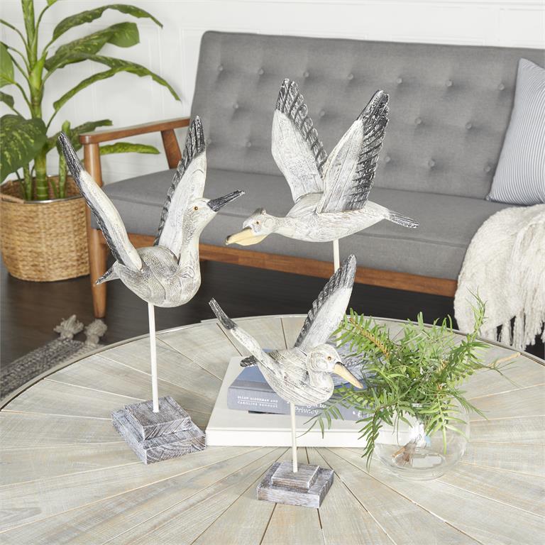 SET/3 AVES DE MADERA GRIS