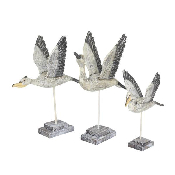 SET/3 AVES DE MADERA GRIS