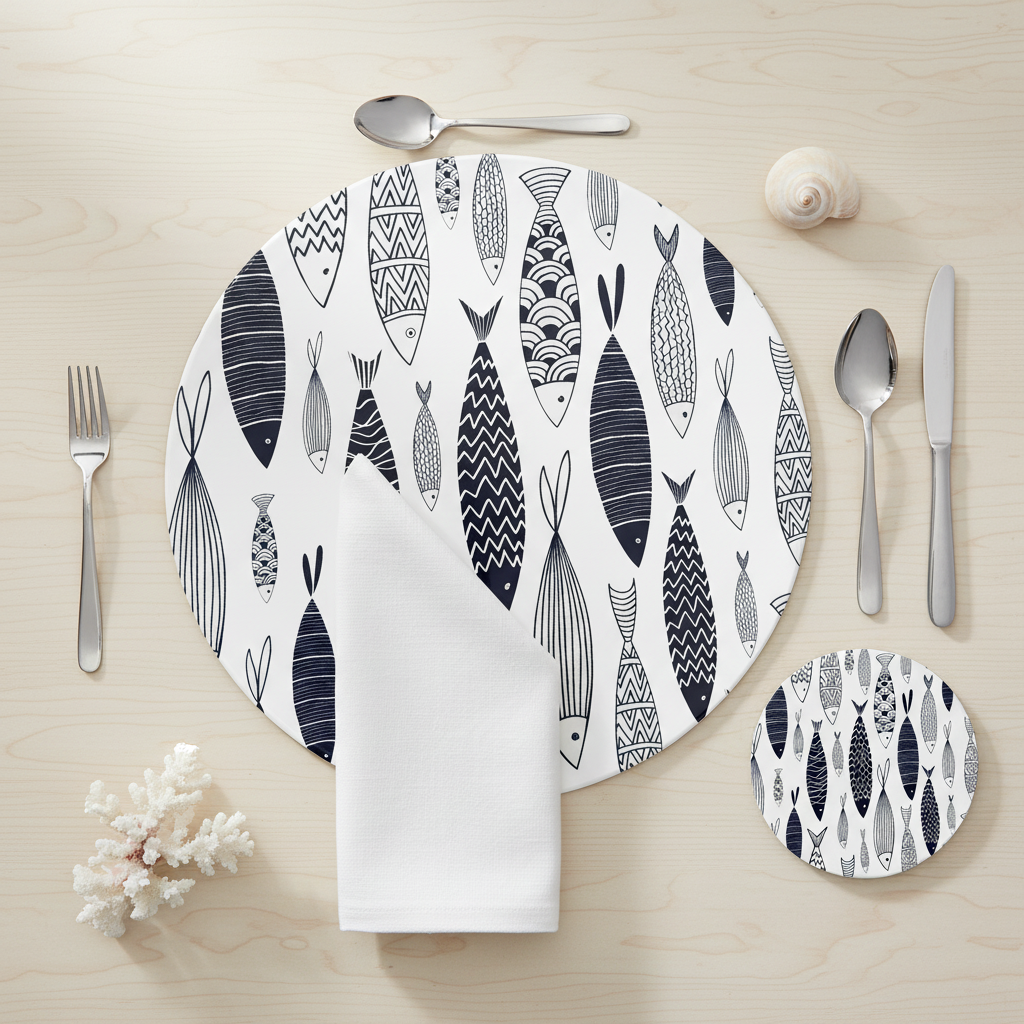 SET/4 DE MESA PECES AZULES ACRILICO