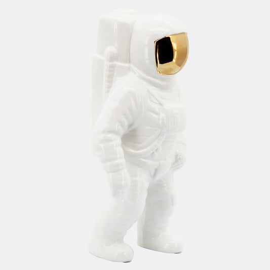 ESCULTURA ASTRONAUTA CERAMICA BLANCO Y DORADO