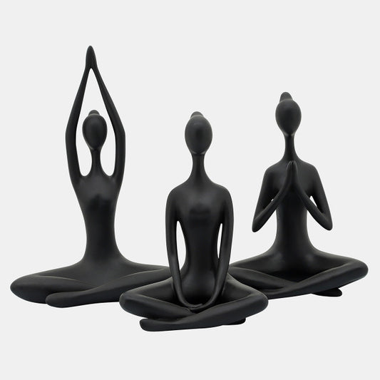 Set de 3 Esculturas Yoga de Cerámica Negra
