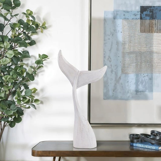 Escultura Cola de Ballena de Madera Blanca Mediana