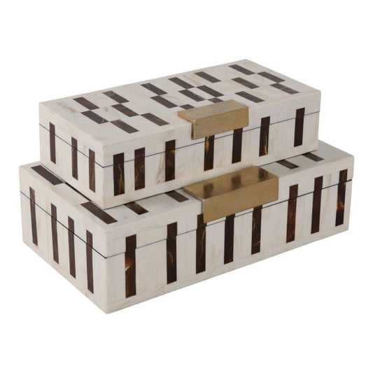 Set de 2 Cajas con Herraje Marrón e Ivory de Resina
