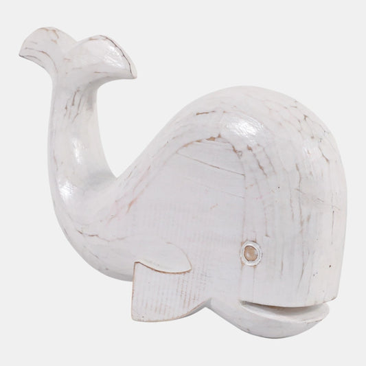 Figura Decorativa Ballena de Madera Blanca