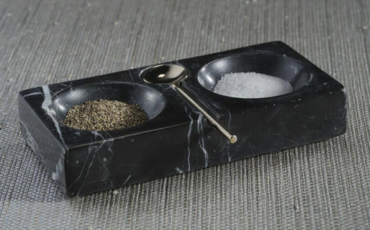 Salero y Pimentero de Mármol Negro con Cuchara