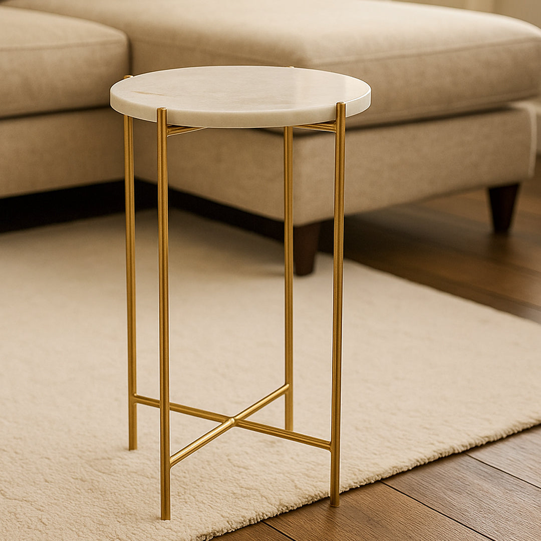 MESA TRIVET BASE DE FIERRO Y CUBIERTA DE MARMOL