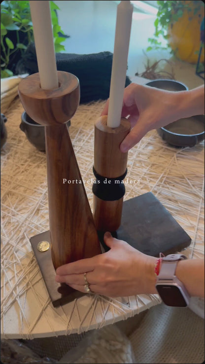 1 Set de 3 portavelas torneados en madera de tzalam